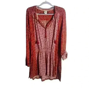 Anthropologie Akemi Kin Size S Humbolt Tunic Top Red Floral Boho Peasant Prairie